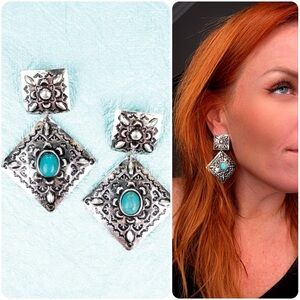 Maverick Turquoise Silvertone Earrings